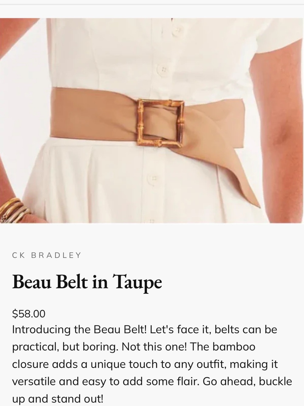 Beau & Ro grosgrain Taupe Waist Belt with Bamboo-Style Buckle